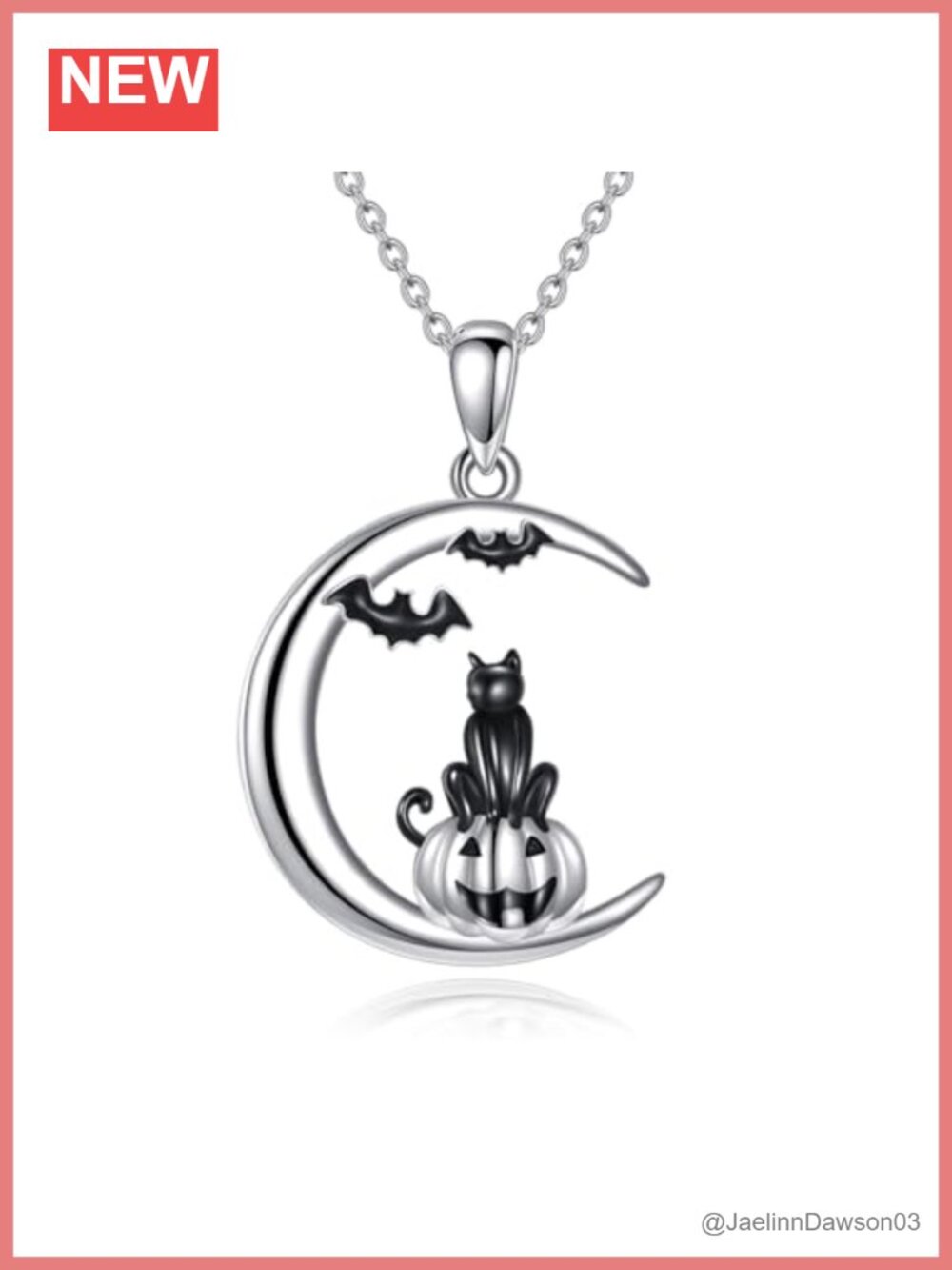 Sterling Silver Halloween Cat Pumpkin Bat Necklace 18 Inch Pendant Gothic